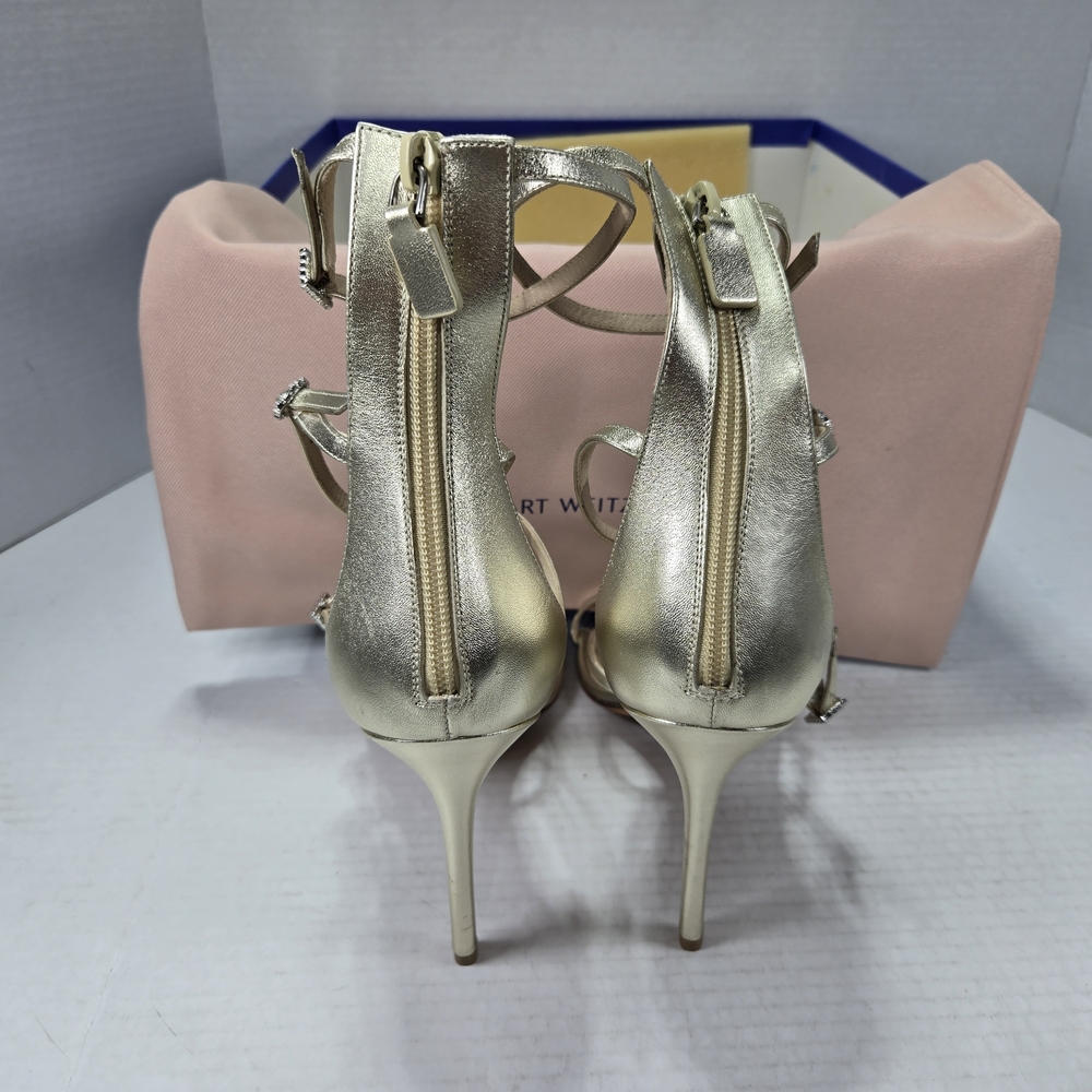 Stuart Weitzman Nudist Geo Crystal Geo Buckle 100mm Metallic Heels Size 10 1/2 - Picture 10 of 14